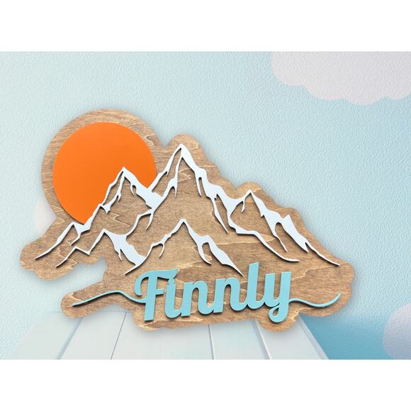 Custom Mountain Name Sign Kids Room & Nursery Wall Decor Wood Sign 16" x 11.5" - Picture 1 of 10